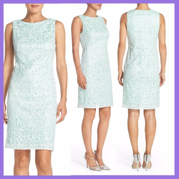 NWT $338‎ Sue Wong Embroidered Mesh Sheath Dress Sky Blue {SZ 4 ] - Picture 2 of 7